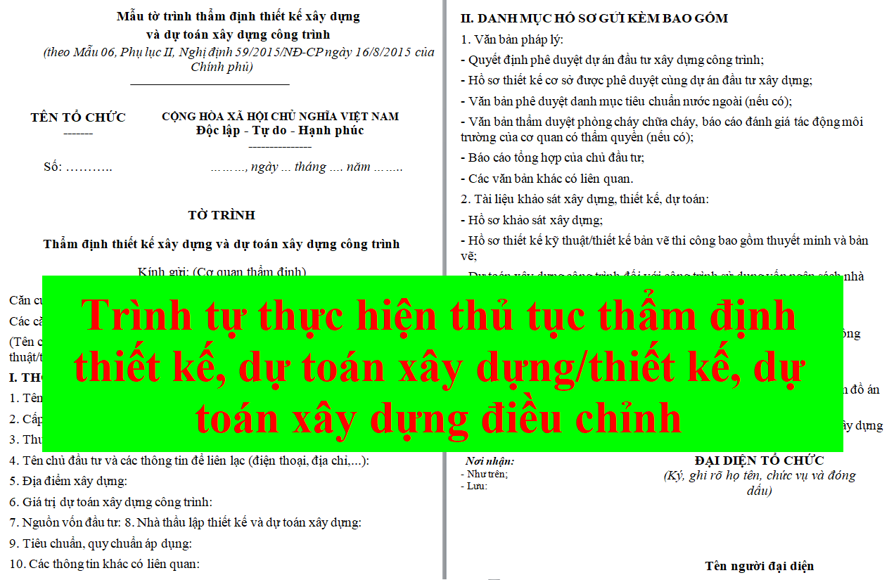 Trình tự thủ tục thẩm định thiết kế, dự toán xây dựng/thiết kế, dự toán xây dựng điều chỉnh